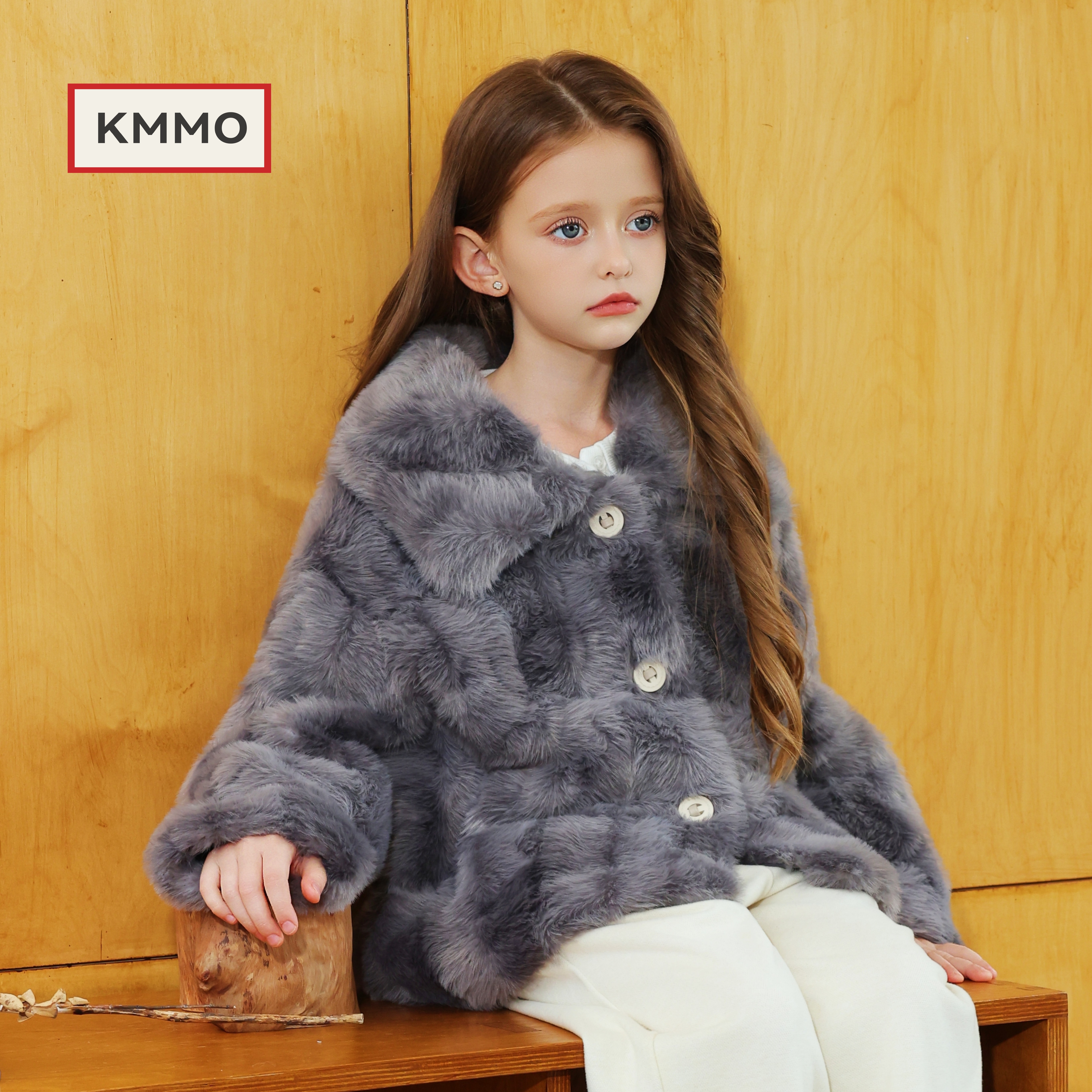 KMMO女童冬季新款仿水貂毛加厚保暖大衣公主风韩版毛毛童装小个子