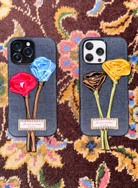 24 hatch “永不凋谢的玫瑰花” 原创设计手工制作玫瑰花牛仔手机壳适用于苹果14-16系列