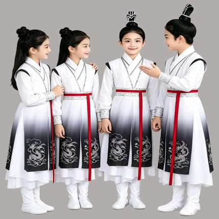 儿童壮志少年行舞蹈演出服中国风少年志水墨朗诵表演服装国学汉服