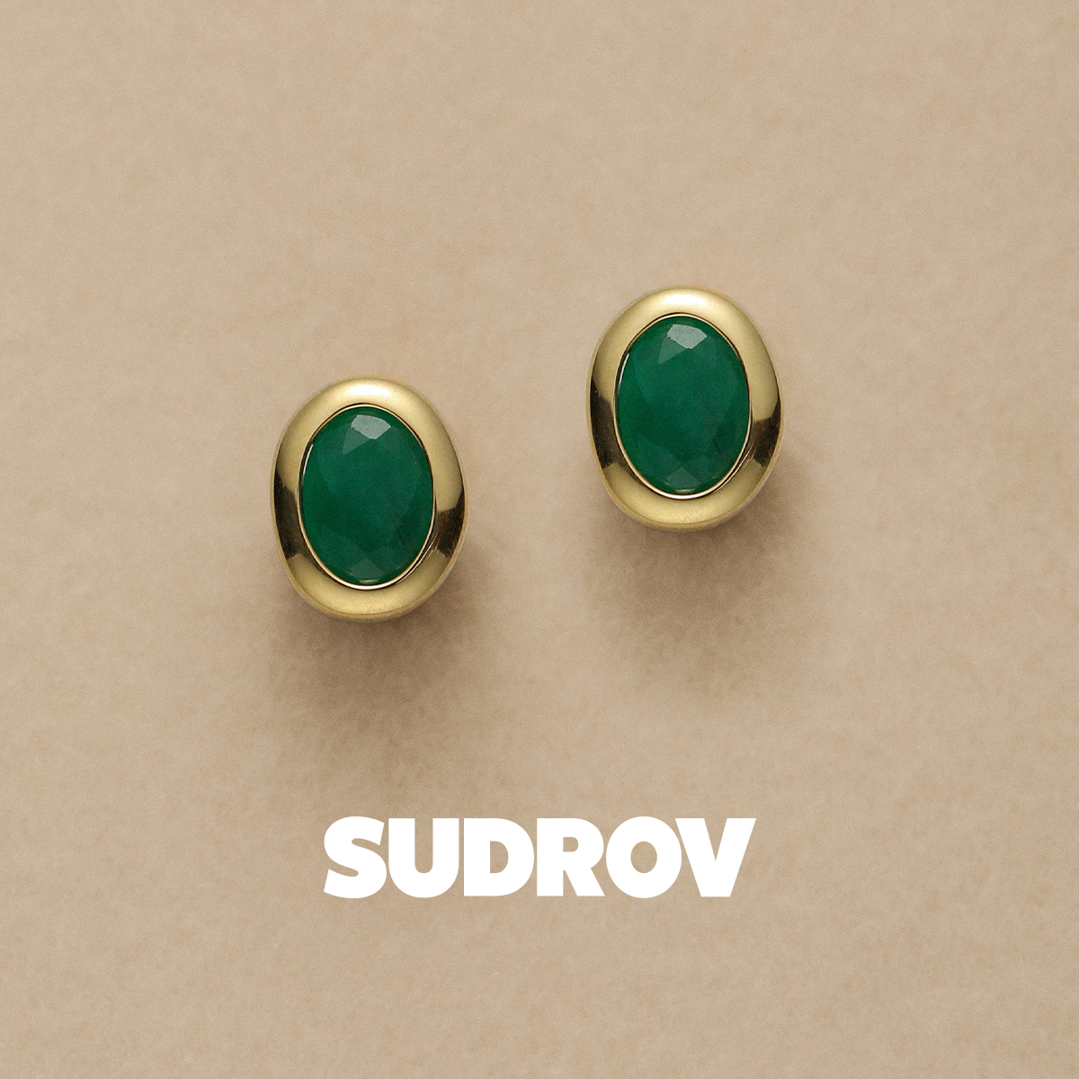 SUDROV素觉18K金祖母绿宝石耳钉