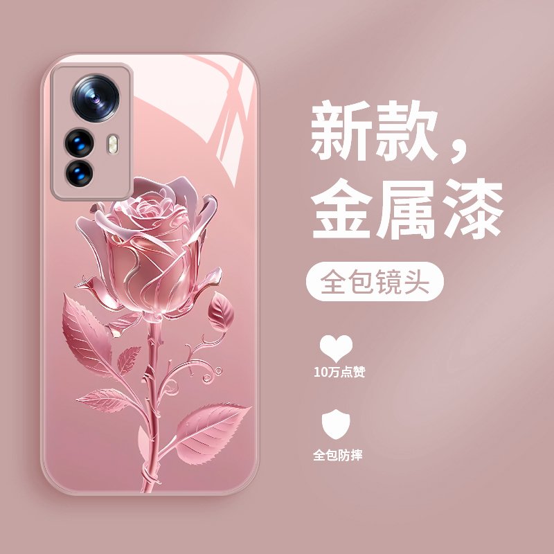 适用于小米12手机壳新款液态玻璃12x保护套十二简约玫瑰花12spro镜头全包防摔12sultra时尚潮流创意女款