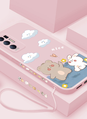 opporeno5pro十手机壳新款reno5pro+女神款高级感手机套液态硅胶潮软壳opporeno5网红小熊全包防摔PDRM00超薄