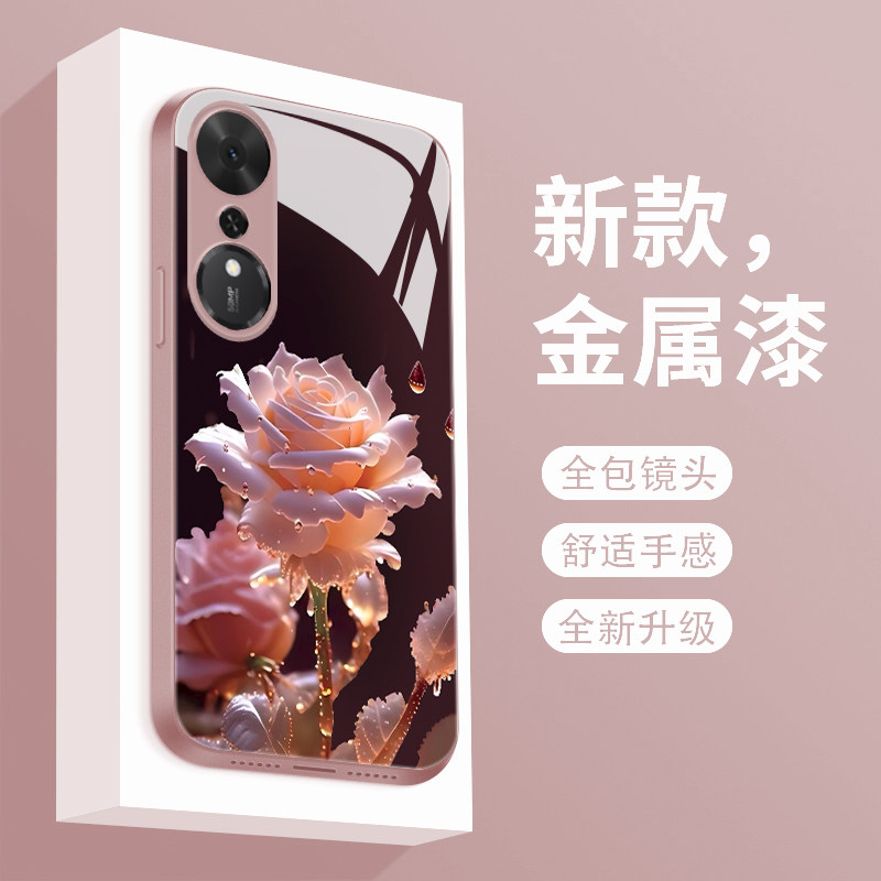 绽放玫瑰适用荣耀畅玩70plus手机壳新款液态玻璃CW70PLUS保护套HONOR镜头全包防摔LOG一AN00时尚个性创意女款