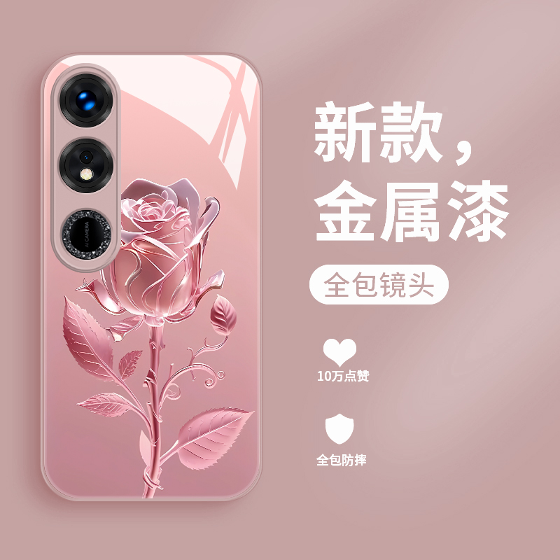 适用于荣耀畅玩40手机壳玫瑰花畅玩30plus液态玻璃硬壳3o镜头全包防摔20pro高端奢华HONER四十潮牌女款