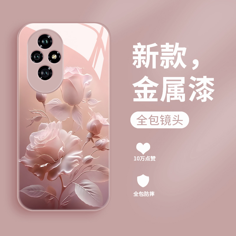 适用于华为荣耀200手机壳雾色玫瑰honor200pro新款液态玻璃保护套二百镜头全包防摔ELP-AN00潮牌简约创意女款