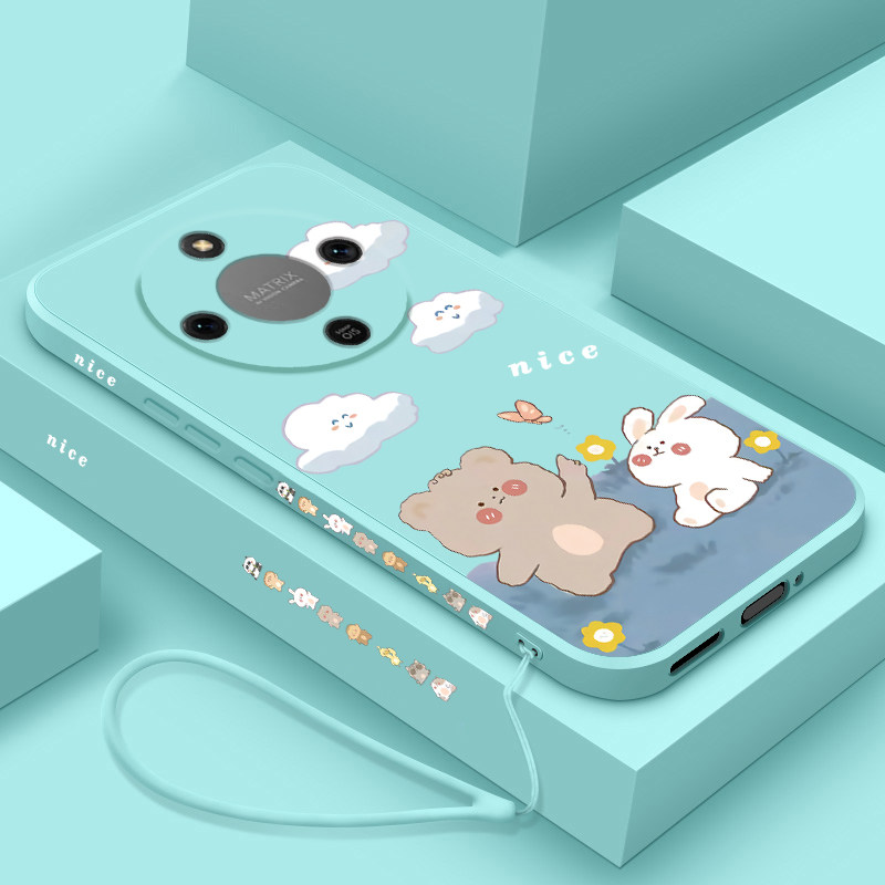 小熊小兔适用荣耀x70手机壳新款液态硅胶华为x70i卡通保护套HONORX7O镜头全包防摔ABR-AN00网红爆款超火