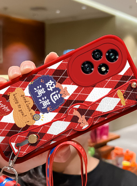 好运满满适用华为荣耀200手机壳腕带挂绳200pro小羊皮保护套HONOR二百全包创意女款ELP-AN00新款磨砂防摔软壳