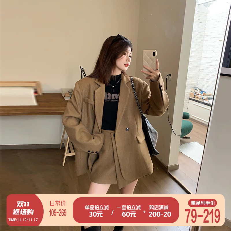 张大人大码女装韩范学院西装裙裤套装胖妹妹mm显瘦正肩外套三件套