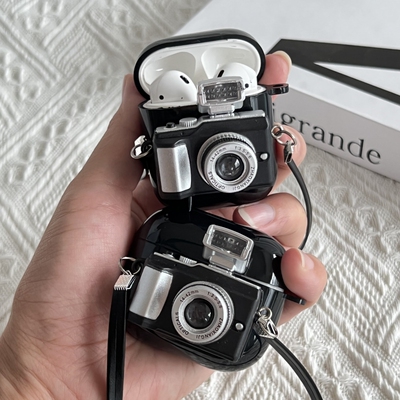 咔嚓发光复古相机适用AirPodsPro3保护套airpods4苹果Pro2/3耳机壳airpods3/2蓝牙耳机套立体软壳创意可爱潮