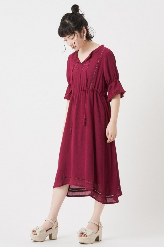 日本代購olive女裝2018夏季新款日系甜美氣質百搭刺繡半袖連衣裙