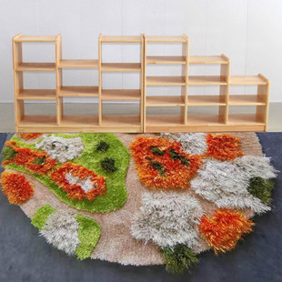 阳台飘窗图书角儿童活动区半圆形地毯手工长毛绒活力橙色创意地垫
