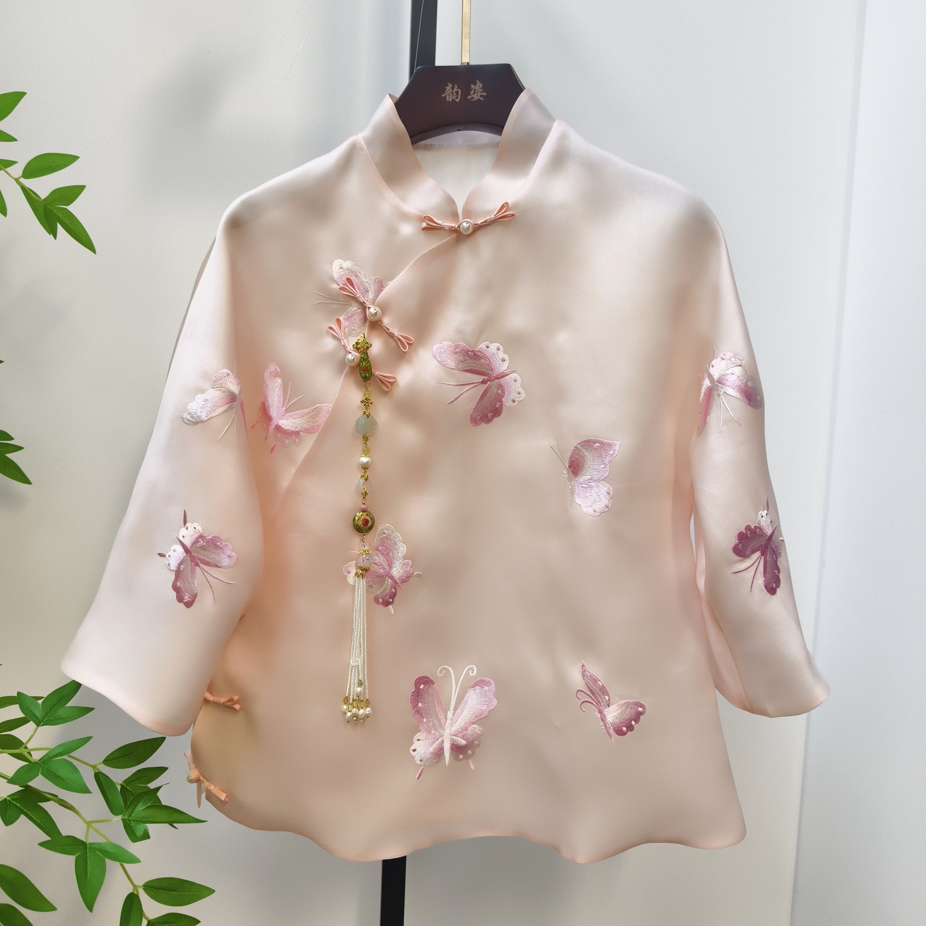春夏款 里外真丝绣花A字国风改良新中式七分袖大码茶服衬衫上衣