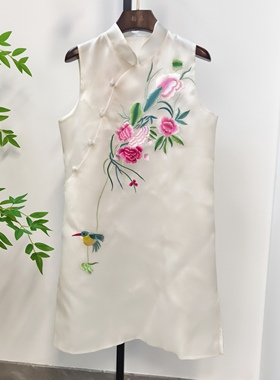 春夏新品 吉祥ZHAI系类前后重工刺绣改良版A字旗袍连身裙 背心裙