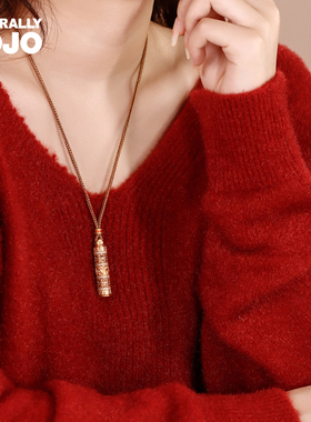 镀真金古法观音吊坠项链女生秋冬轻奢小众设计高级感编织绳毛衣链