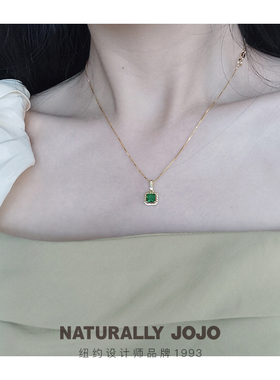 纯银祖母绿吊坠项链女生轻奢小众设计精致复古锁骨链2025新款爆款