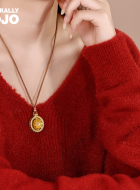 古法镀真金可旋转吉祥莲花罗盘项链女编织绳秋冬毛衣链国风新中式