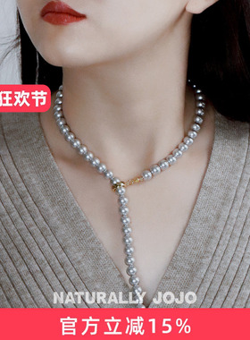 真多麻灰色人造大珍珠项链女