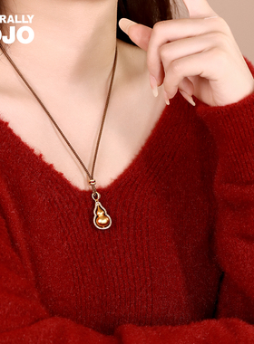 古法镀真金双面葫芦吊坠项链女秋冬毛衣链轻奢小众设计高级感配饰