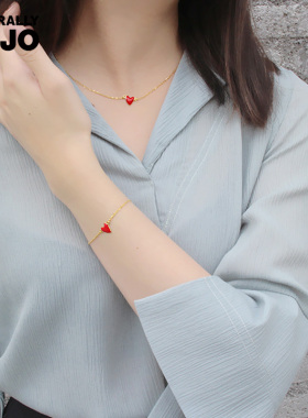 纯银珐琅小红心女夏季锁骨链