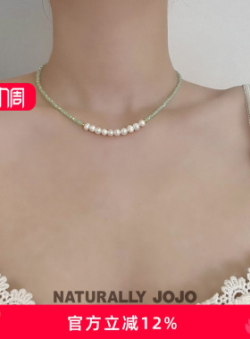 绿色水晶气质淡水珍珠项链女时尚百搭轻奢高级感锁骨链2026年新款