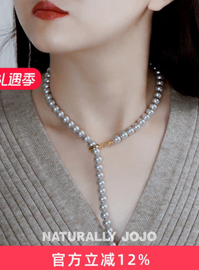 真多麻灰色人造大珍珠项链女