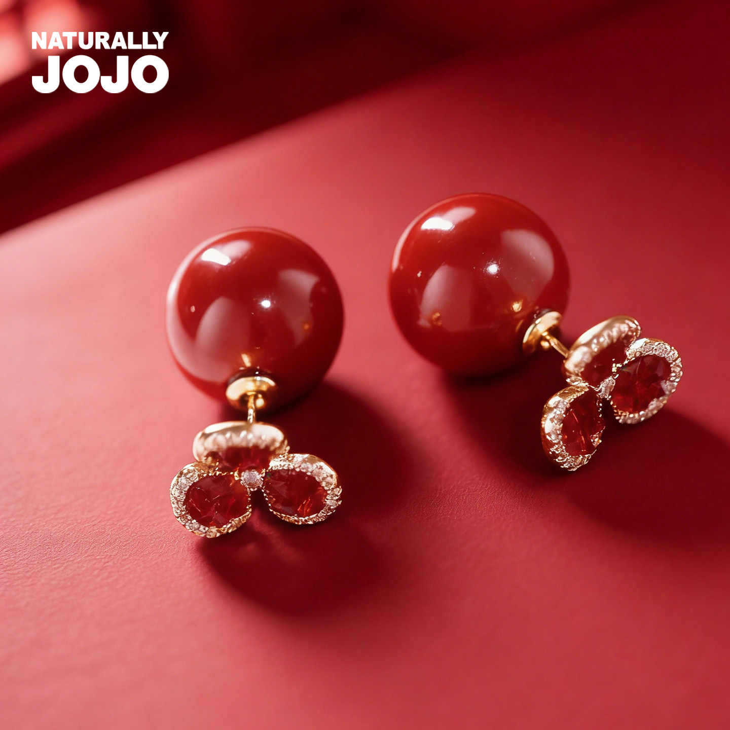 一款两戴红色花朵贝珠耳环女生轻奢小众耳钉百搭新年耳饰气质显白,饰品/流行首饰/时尚饰品新,耳钉,淘宝优惠券,粉丝福利购,淘宝优惠卷