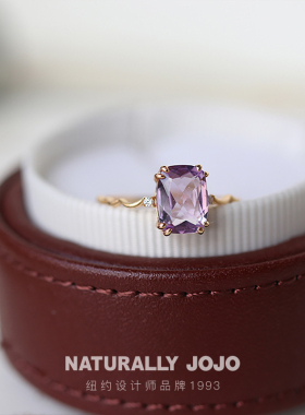 925银紫水晶小方糖波浪戒指女