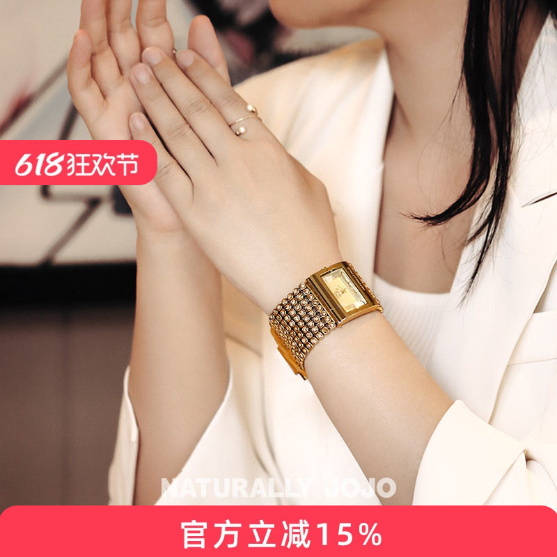 手镯手表女时尚潮流镶水钻女士长方形手表防水精钢带时装手链腕表