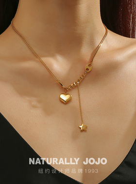 星星爱心不对称钛钢项链女