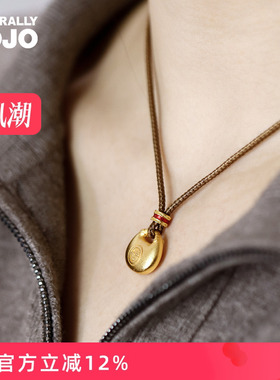 古法沙金色小胖福金坨吊坠项链女生复古国风小众设计高级感毛衣链