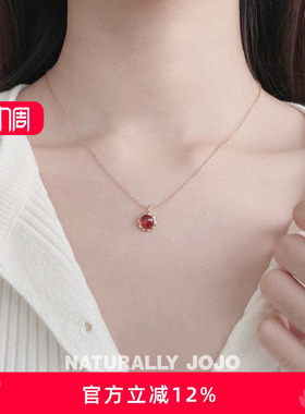 纯银气质红色石榴石项链女轻奢小众设计高级感锁骨链2026新款爆款