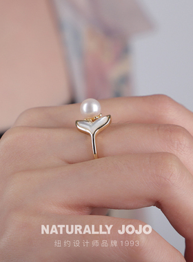 余生有你鱼尾淡水珍珠贝壳戒指女ins小众设计开口指环2025年新款