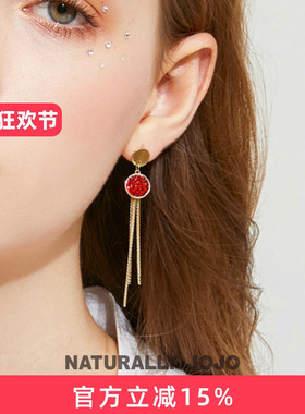 红色圆片流苏耳环女喜庆耳坠