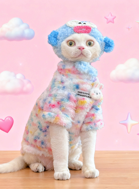 Y·H 彩虹梦幻奶兔 毛绒绒软绵冬天加厚保暖克 斯无毛猫衣服德文