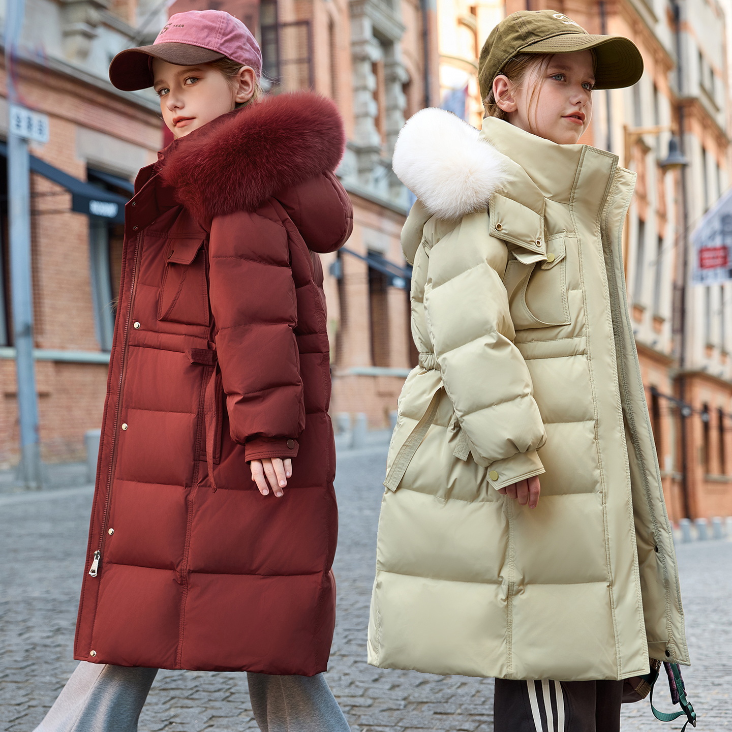 三防/加厚/女童羽绒服中长款过膝