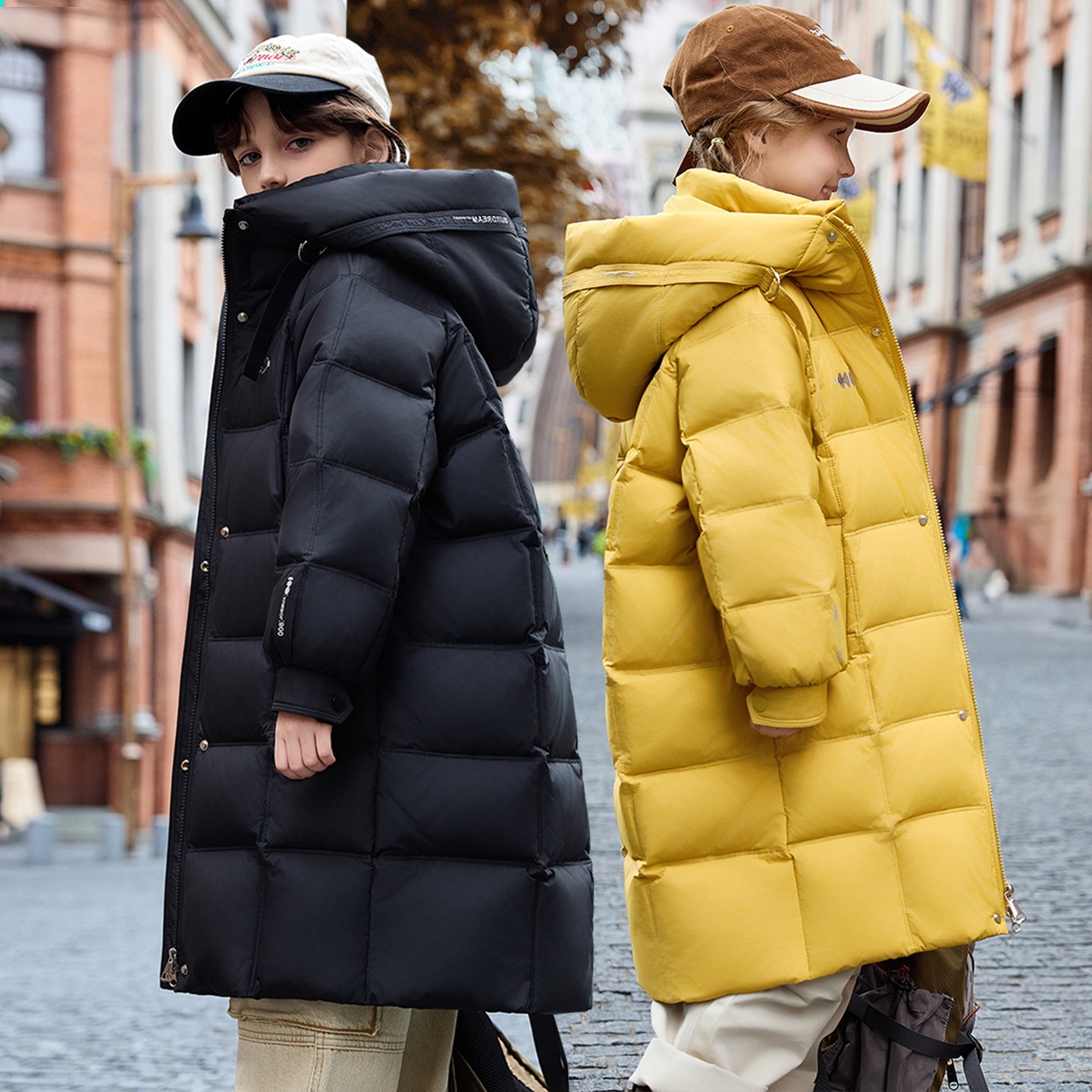 新款巴拉品儿童羽绒服女童加厚冬季长款过膝大童三防男童防寒外套