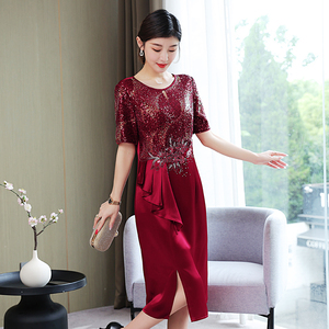 RY1655#婚礼妈妈婚宴礼服喜婆婆装敬酒连衣裙修身夏