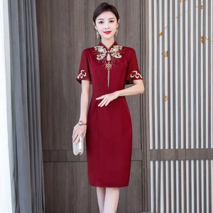 RM8834#婚礼妈妈婚宴礼服喜婆婆装敬酒连衣裙修身夏