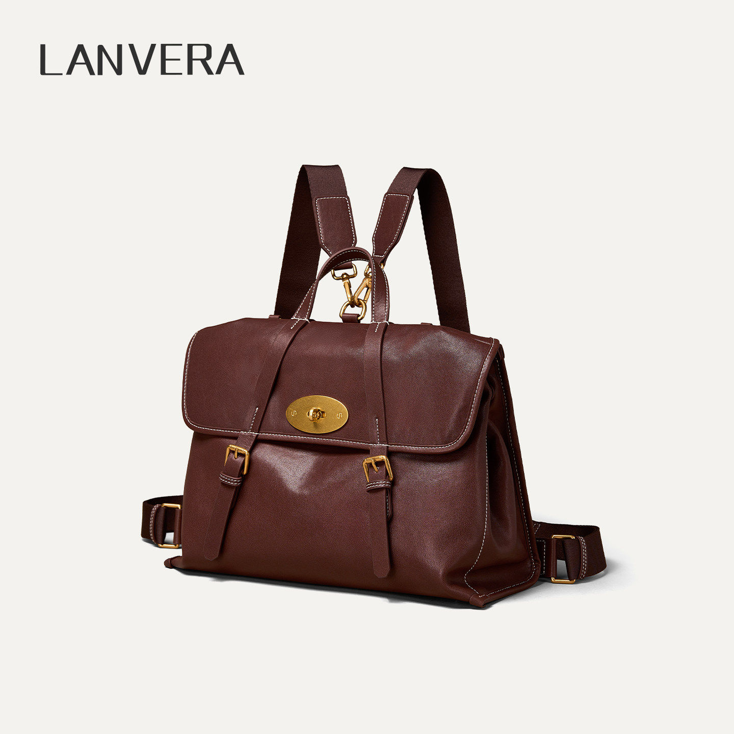 LANVERA头层植鞣牛皮通勤双肩包