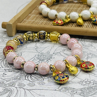 保真西藏扎基同款香灰琉璃五色彩瓷手串吞金兽多宝手链本命年男女