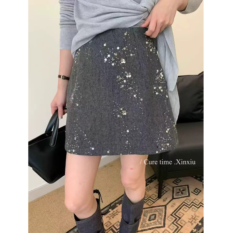 秋冬新款高级感亮片半身裙钉珠毛呢短裙显瘦时尚减龄小香风a字裙,女装/女士精品,半身裙,淘宝优惠券,粉丝福利购,淘宝优惠卷