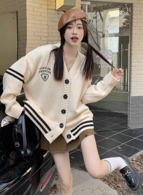 休闲V领毛衣开衫女2026春季新款韩版慵懒风学院风宽松针织衫外套