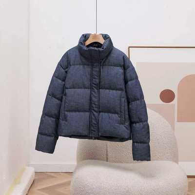 牛仔时尚休闲立领口袋白鸭绒外套