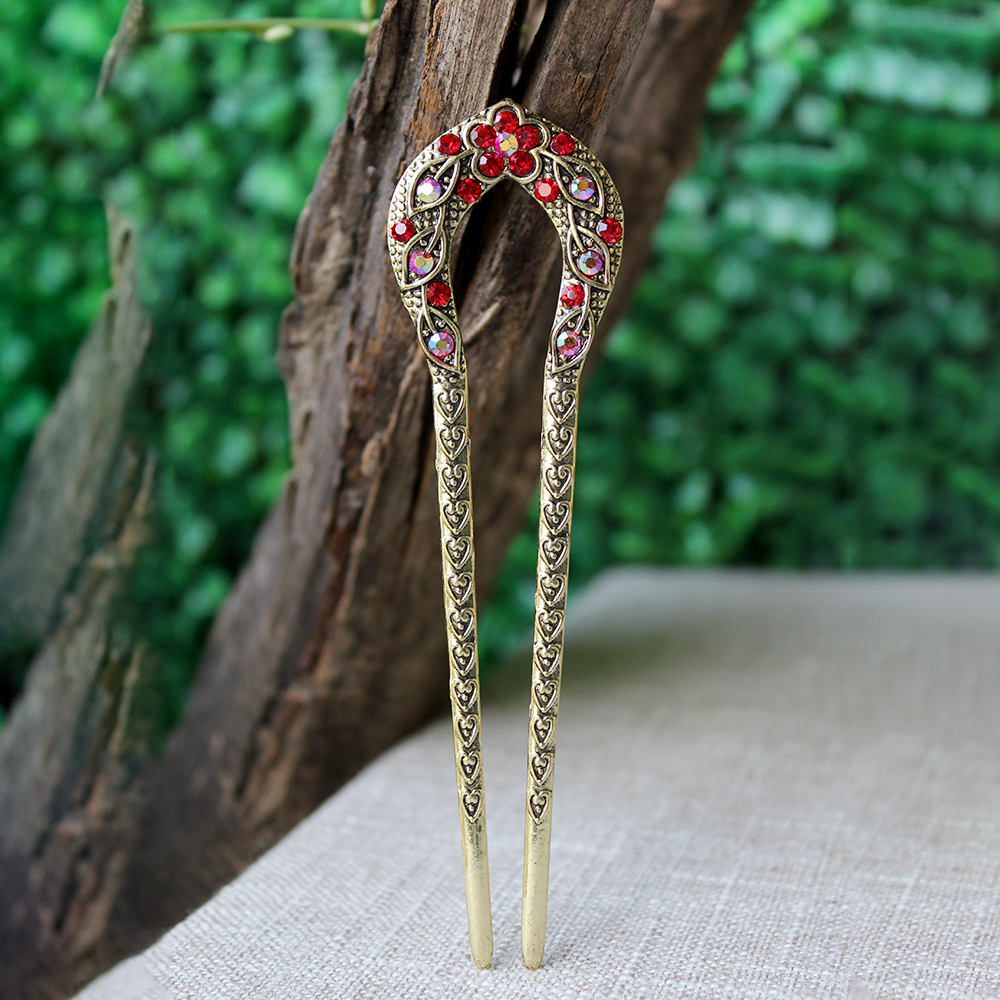 国韵工艺 景泰蓝簪子盘发镶钻发簪古风汉服发钗头饰中国风饰品