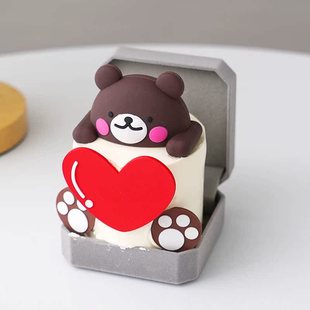饰品软胶小熊爱心摆件情侣告白烘焙插件 七夕情人节首饰盒蛋糕装