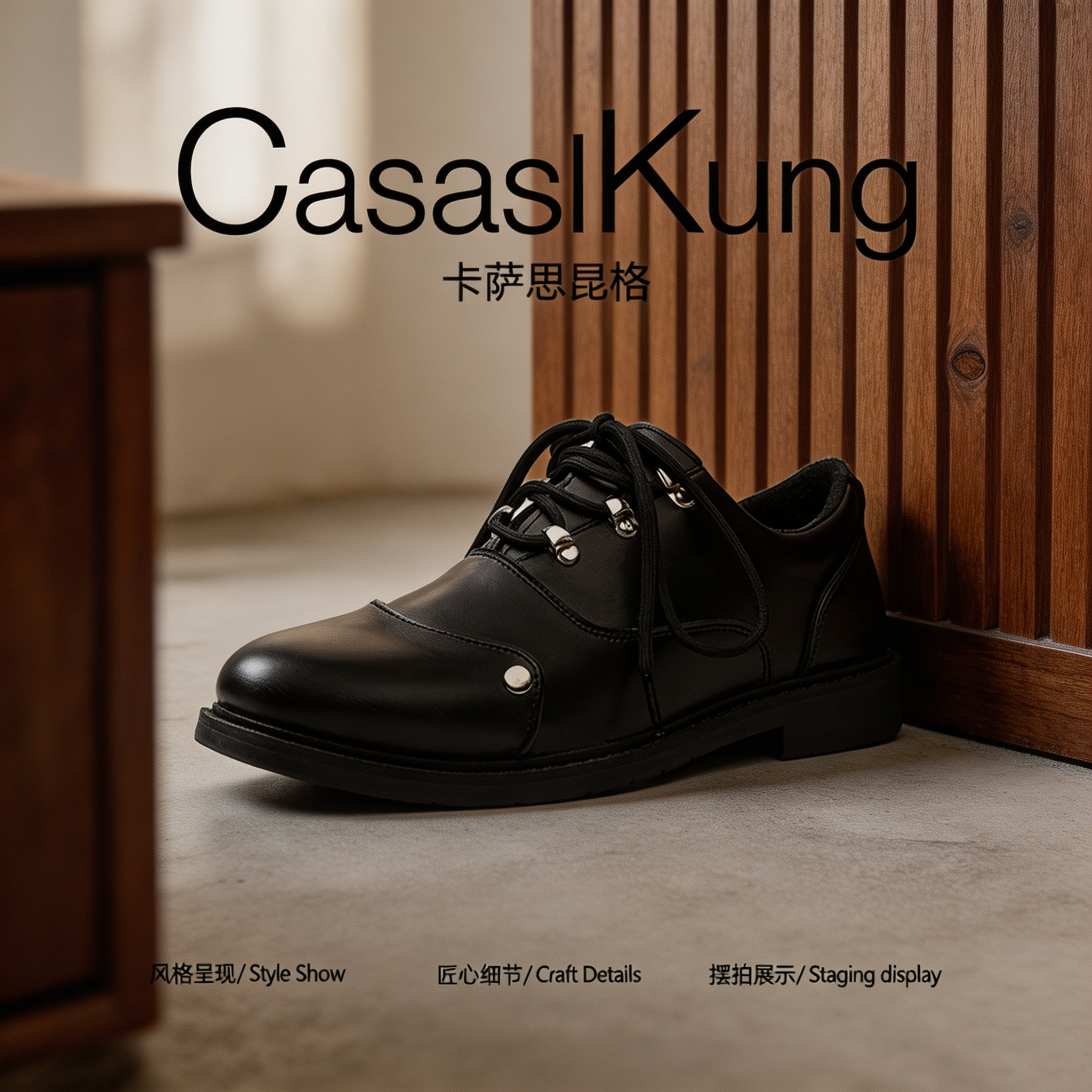【港风高街】CasaslKung2026秋季老钱风尖头皮鞋男款登山扣德比鞋