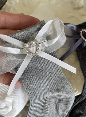 新品设计师款闪钻爱心网纱蝴蝶结可爱女儿童宝宝学生短袜