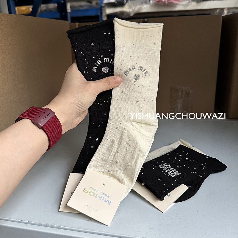 新款miu系闪闪袜中筒无骨