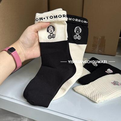 翻边中筒袜女士时尚卡通