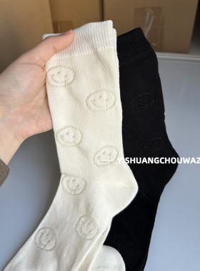 袜子女中筒袜春秋季纯棉防臭透气长筒棉袜女士春夏款薄款白色长袜